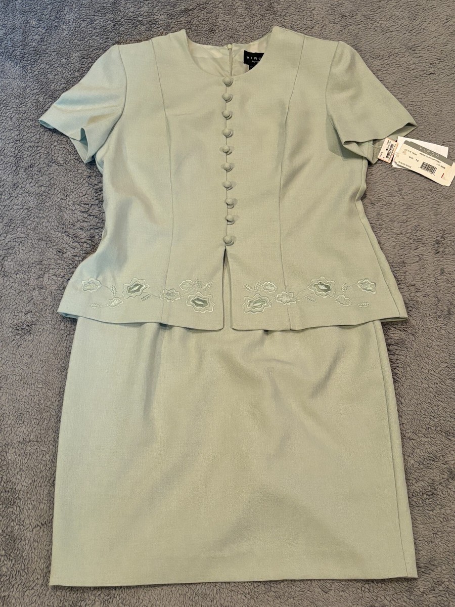 NWT VIRGO Dress Womens 10P Jacketed Sage Green Petite Button Front