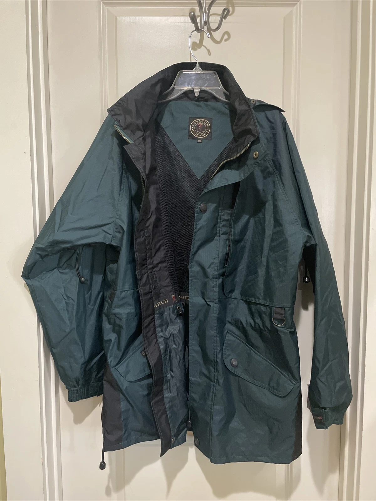 Storm Tech Green Light Weight Rain Vented Windbreaker Jacket Hidden Hood Mens L