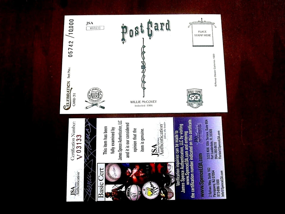 WILLIE MCCOVEY SF GIANTS HOF SIGNED AUTO VINTAGE 1989 PEREZ STEELE L/E CARD JSA  - Image 4 of 4