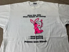 Give Blood Shirt Energizer Bunny Screen Stars White Putnam County Florida VTG