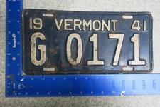 Vermont License Plate Tag 1941 41 Car Automotive Dealer DLR # G-0171