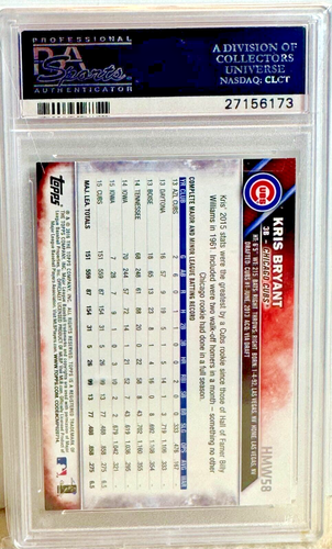 2016 TOPPS HOLIDAY KRIS BRYANT METALLIC SNOWFLAKE RC #58 PSA 10 - Picture 3 of 3