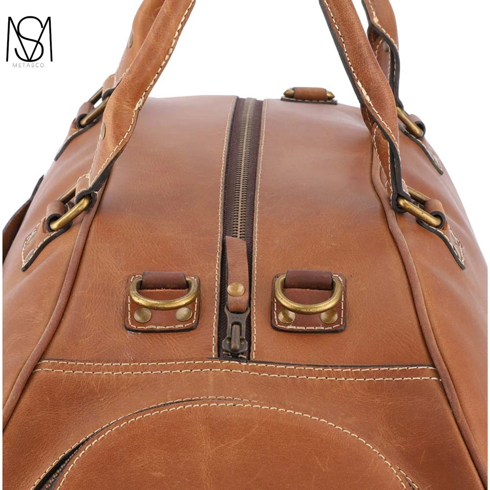 Handmade Genuine Leather Travel Duffel Luggage Weekender Overnight Bag Unisex - Image 2 of 4