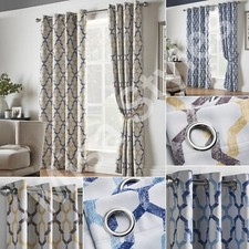 GEORGIA RETRO GEOMETRIC MOROCCAN THERMAL BLOCKOUT CURTAINS EYELET RING TOP PAIR