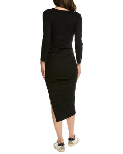 MICHAEL STARS Women's Black Cotton Ribbed Christina Midi Ruched Dress Sz S - Picture 4 of 6