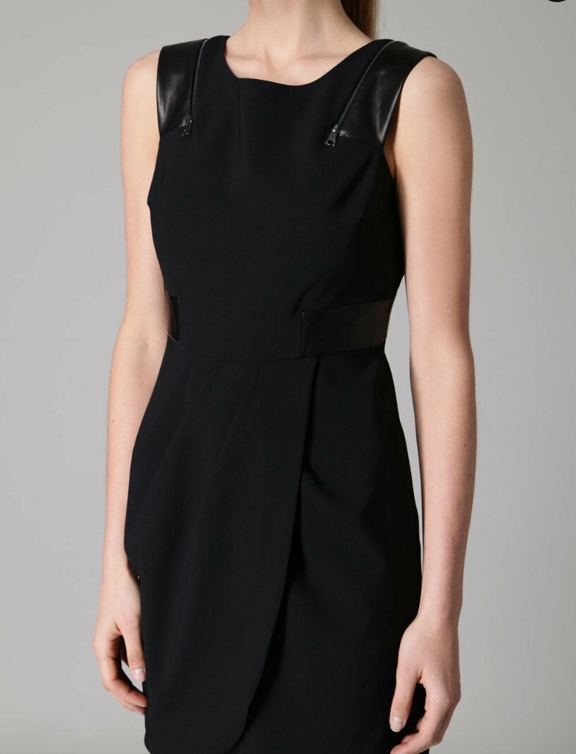 Cynthia Steffe Little Black Dress 4 Sleeveless Sheath Faux Leather Trim LBD Cynthia Steffe Little Black Dress 4 Sleeveless Sheath Faux Leather Trim LBD