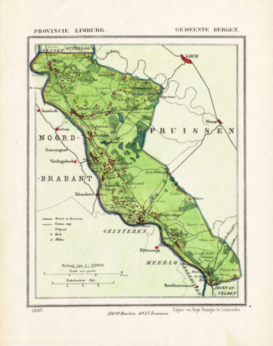 ANTIQUE MAP-NETHERLANDS-TOWN PLAN-BERGEN-LIMBURG-KUYPER-1865 - Picture 1 of 1