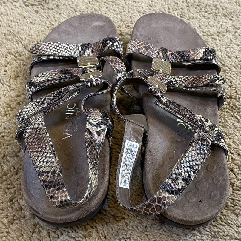 Woman's Vionic Amber Brown Pattern Adhesive Strap… - image 3