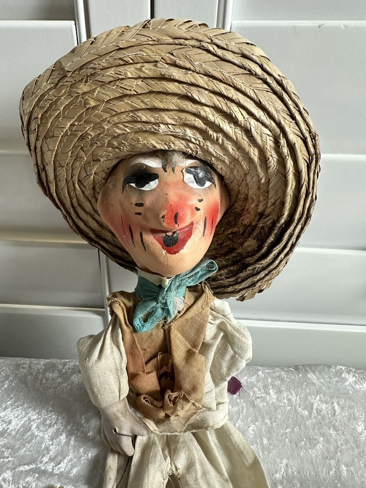 Vintage Mexican Marionette String Puppet Man Sombrero Folk Art Paper ...
