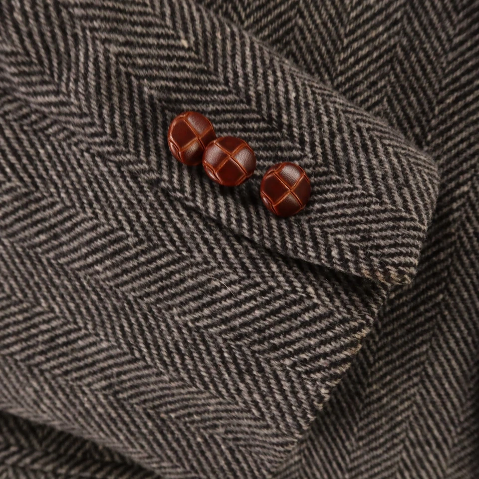 VTG Tweed Jacket M MT Gray Black Herringbone 100% Wool Blazer Sport Coat 43L - Image 4 of 4