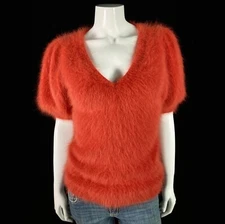 80% Angora Fuzzy Vintage ULLA JOHNSON Cinnamon Puff Sleeve Sweater 32 in bust