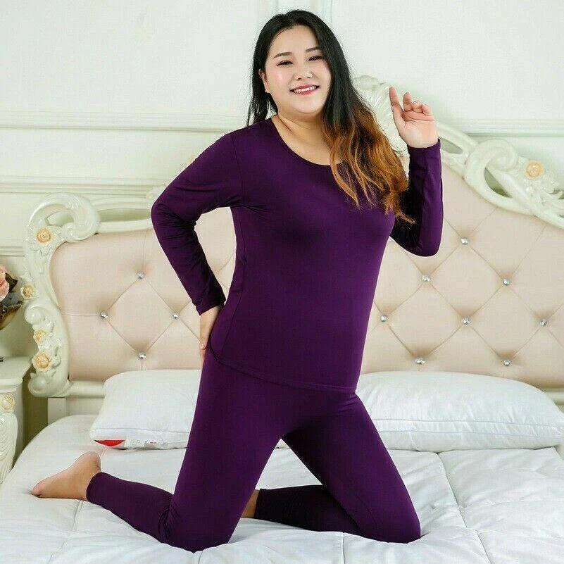 Plus Size Lady Thermal Underwear Top Bottom Pyjamas Set Long Johns Warmer