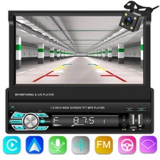 Single 1DIN 7" Touch Screen Apple/Android Carplay Car Stereo Radio Bluetooth cam