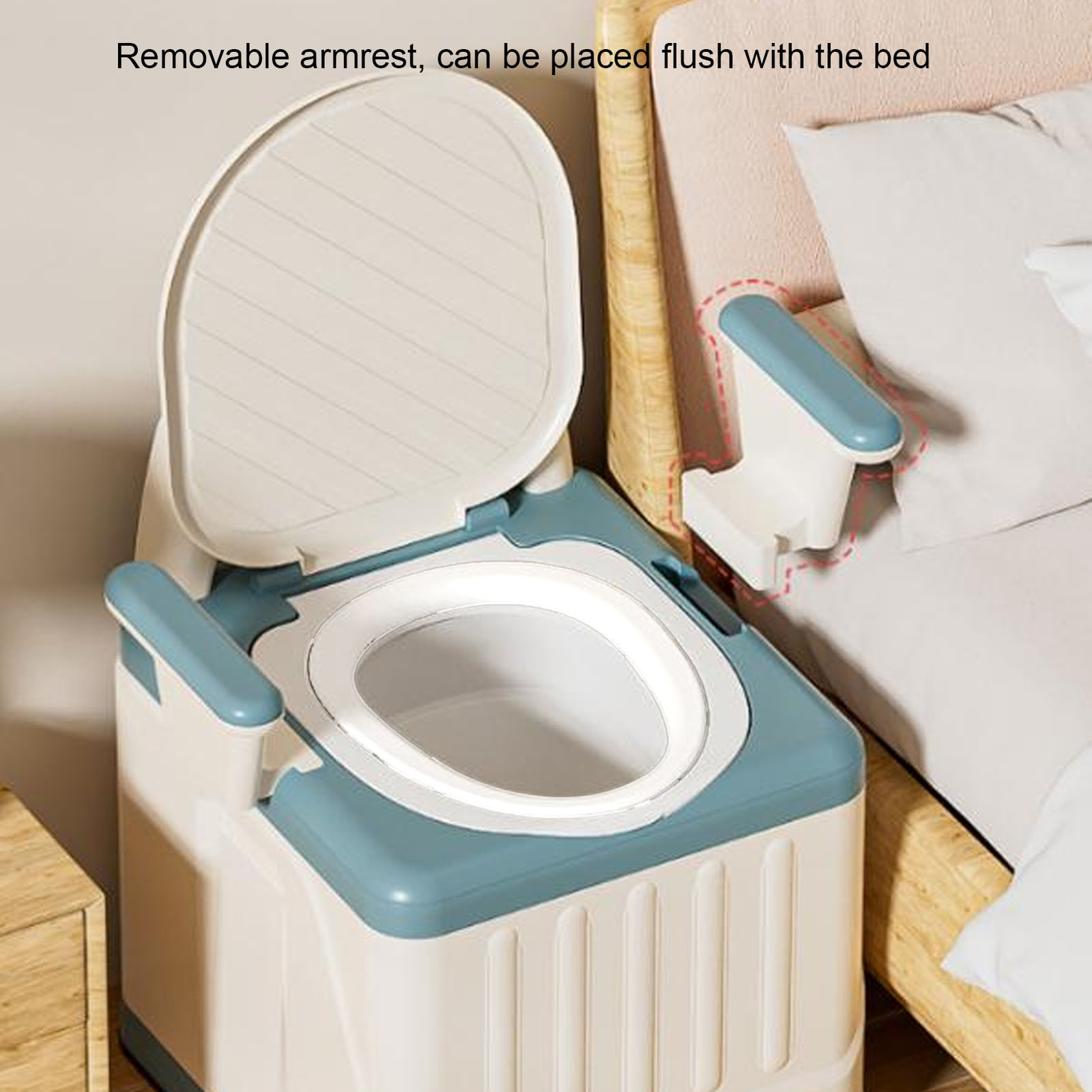 Toilet Odor Proof Bedside Commode Chair With Armrests Bedroom