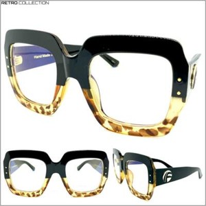 Oversize Exagéré Rétro Verre Transparent Lunettes Grand Carré Épais Monture  Noir | eBay