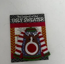 NWT Ugly Sweater Christmas ornament Reindeer resin 3" with The Legend