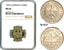 AL573, Germany, Third Reich, 1 Reichsmark 1935 A, Berlin Mint, NGC MS64