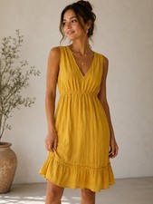 NWT Mustard Yellow Midi Dress Cottagecore Boho Prairie Sundress Summer
