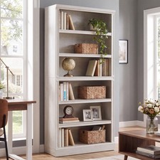 75.2" Tall 6-Tier White Bookcase Adjustable Wide Book Bookshelf Storage Shelvin