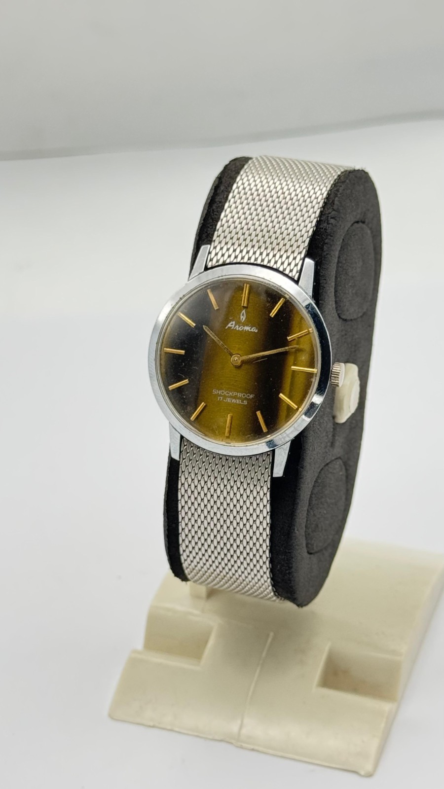 Vintage Aroma Swiss Made Tiger Eye Dial Manual Wind Watch 31mm Mechanical Rare image 3