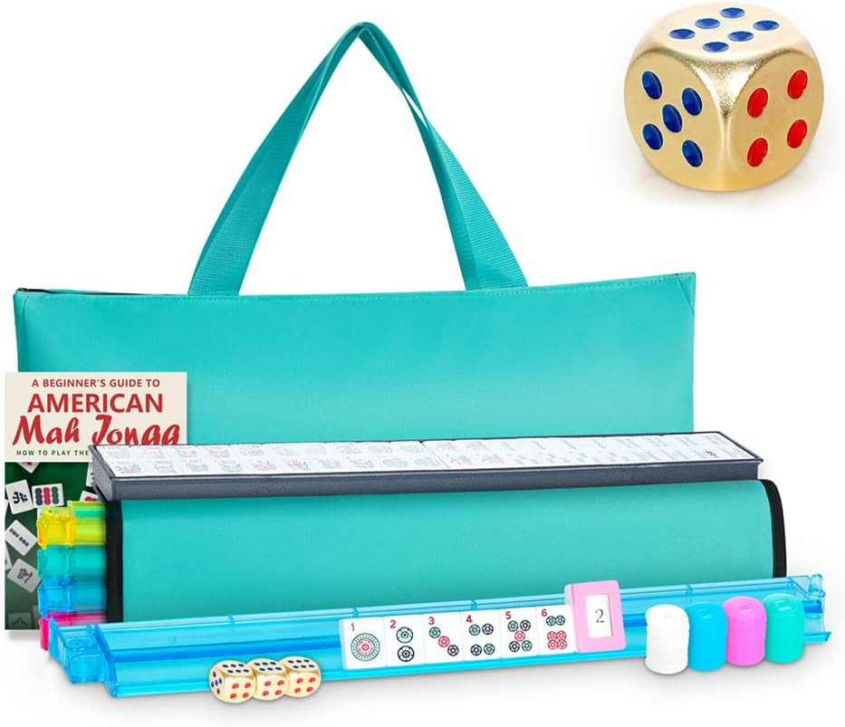 Juego de Azulejos Mahjong Americano, 166 Azulejos Blancos con Bolsa y Accesorios, 4 Todo en Uno