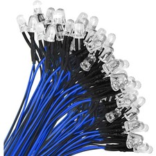 LED,Dioden,Beleuchtung,Blau,Vorverdrahtet,12V,5mm,100 Stück