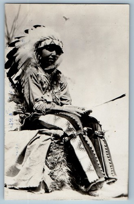#ad 1933 Sioux Boy Hair Bird A Century Of Progress Expo Chicago RPPC Photo Postcard $39.95