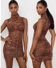 House of CB Bodycon Mini Dress Elodie Swirl Gathered Beach Cocoa Women's Size M