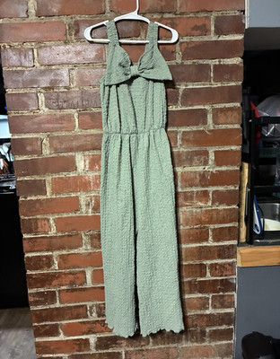 Lily Bleu girls Green Solid Jumpsuit Square Neck Sleeveless Wide-Leg Size 8