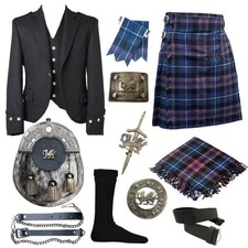 Men's Argyle Jacket 11 PCS Scottish Outfit Traditional Highland Kilt Outfit Set