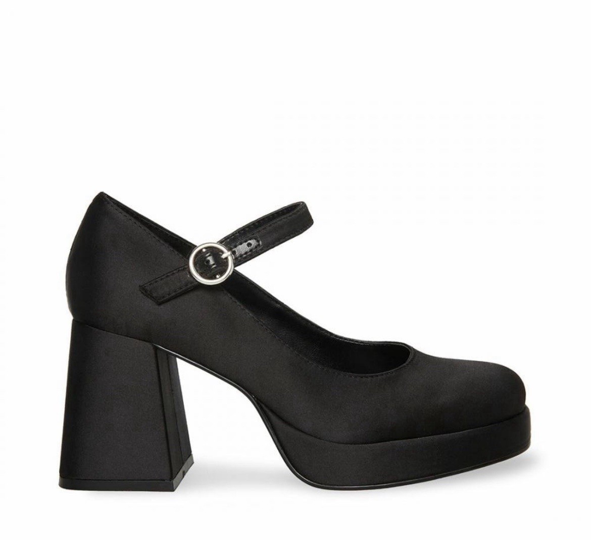 NWT steve madden MINGLE Black Satin Platform Mary Jane Heel. Size 9