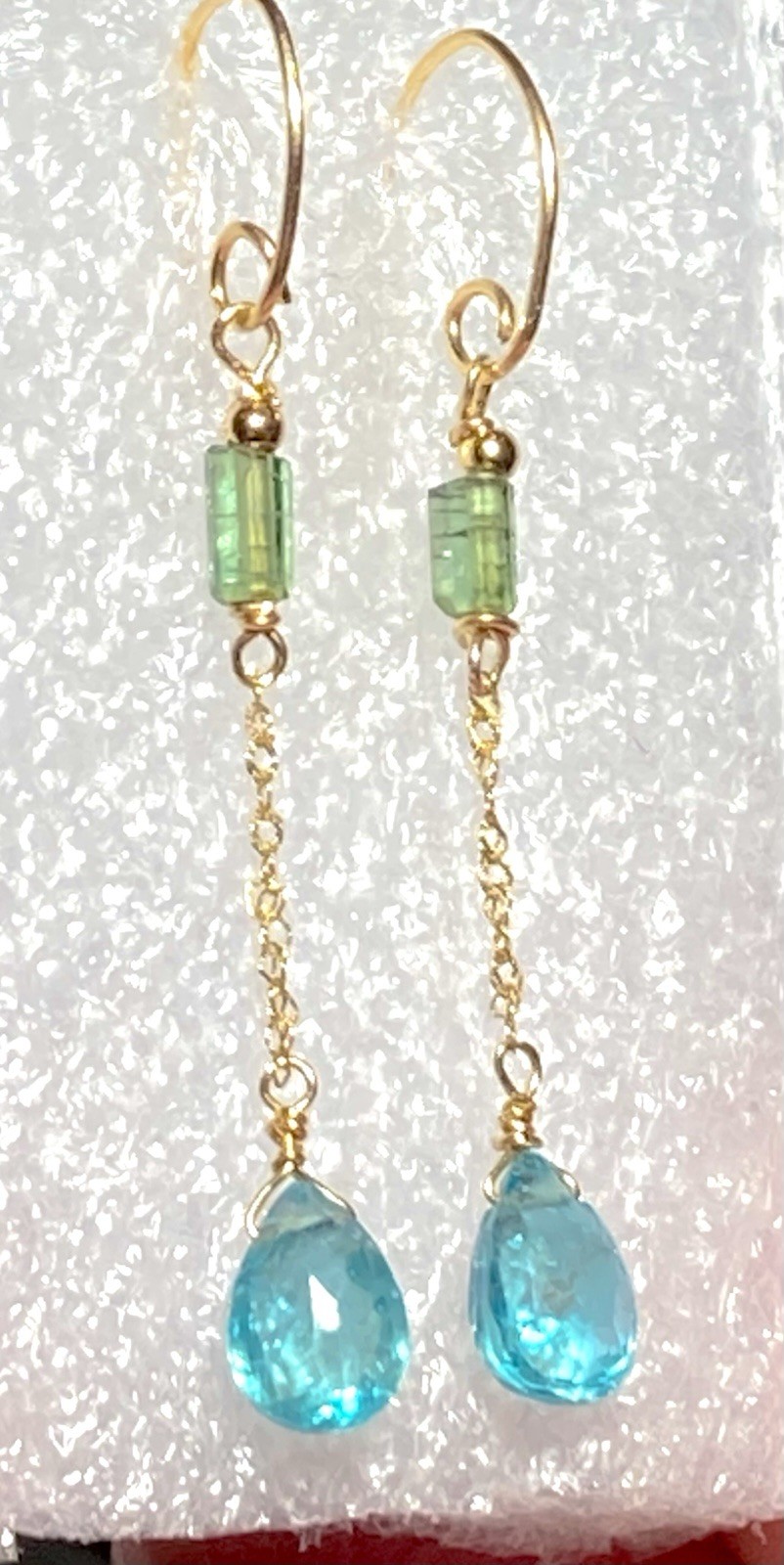 14k Solid Yellow Gold Dangle Earrings Natural Tou… - image 3