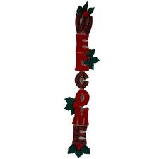 Vintage Christmas Holiday Welcome Door Hanging Sign Decor Velvet Plaid Holly 35&rdquo;