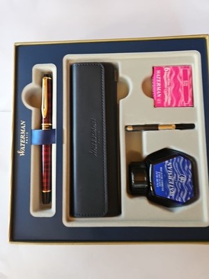 Waterman  Expert Lack Rot,  Füllfederhalter M,  Konverter, Lederetui,  Neu