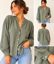 GAP Green Cotton Woven Band Collar Button-Up ...