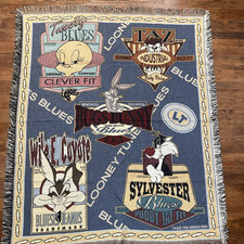 Vtg 1996 Looney Tunes Blues Warner Throw Blanket Bugs Taz WileE Tweety Sylvester