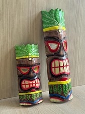 Hawaii Hand Made Carved Wooden 20" Tiki Painted Mask Wall Decor Hanging Man Cave