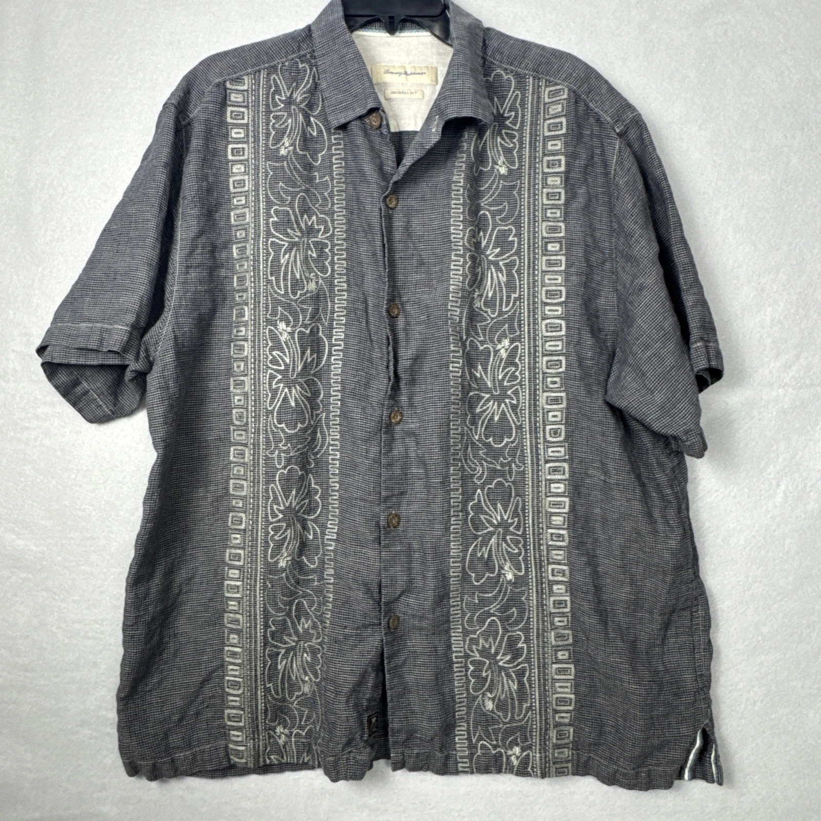 Tommy Bahama Button Up Linen Shirt Mens Xl White Hibiscus Embroidered