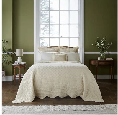 Dorma Natural Soft Scalloped Bedspread Double/King 235x235cm Retail Price £115 - Image 1 of 4