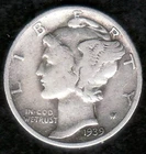 1939 Fine Mercury Silver Dime, KM 140