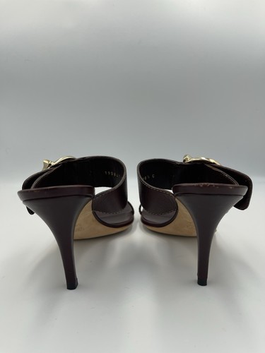 GUCCI Juanita Oxblood Burgundy Leather Sandals Gold Buckle Heels IT 38,5 US 8,5 - Bild 5 von 17