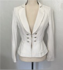 White House Black Market Women  s Ivory Lined Blazer Ruffled Bottom Size 2