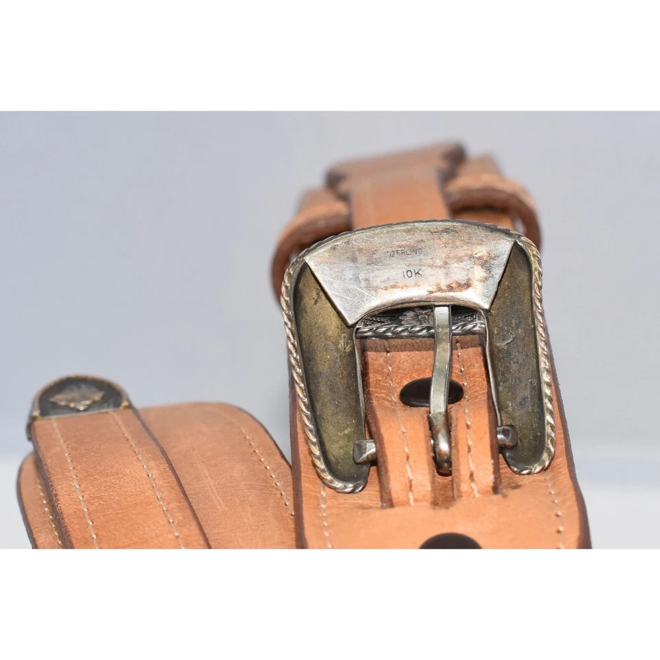 Cinturón de pistola de cuero Desperado con hebilla de plata de ley y oro de 10K Foto 4 de 4