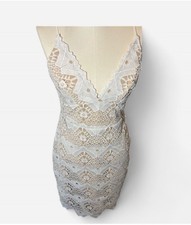 Lulu's White Crochet  MIDI Shift  Dress Women's  Med Brunch Shower Bachelorette