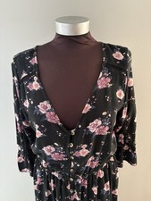 American Eagle Floral Maxi Dress Size L Black Cottage Prairie Country Hi Low
