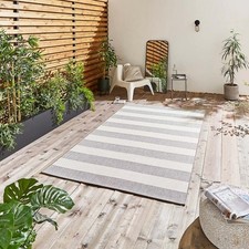 Outdoor/ Indoor Rug - Grey & Light Beige Stripe