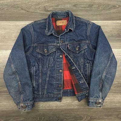 Vintage 80s Levis Denim Jacket Adult Small Lined Plaid Type 3 USA 70707 0387
