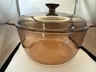 Vintage Corning Vision Amber Dutch Oven Pyrex Glass Pot With Lid Cookware MCM