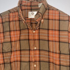 Viyella Men's Medium Wool Cotton Blend Button Down Shirt Brown Plaid Check VTG