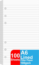 A6 Lined Refill Paper, 100 Sheets/200 Pages Loose Leaf Paper for Filofax Person
